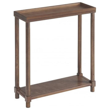 Set of 2 Accent End Table, Rectangular Design With Lower Shelf, Chestnut Brown
