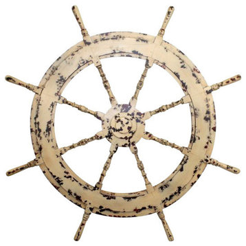 Nautical 36" Ship's Wheel Wall Art, White Wood Sailing Yacht