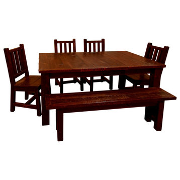 Rustic Barn Wood Style Timber Peg Extension Dining Set, Michael's Cherry, 2-Leaf 42" X 66"