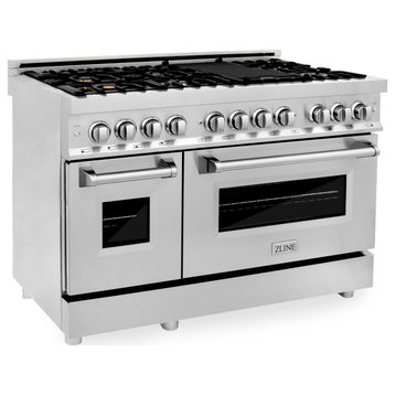 ZLINE 48" Dual Fuel Range, Stainless Steel With Brass Burners RA-BR-48