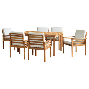 Okemo Acacia Wood Outdoor 7-Piece Outdoor Dining Set With Table, 6 Chairs