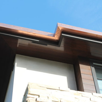 sectional 4x5 Box Gutters, 16 ounce Copper, Modern Home in Manhattan Beach, CA.