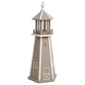 Outdoor Wooden Lighthouse Lawn Ornament, Clay and White, 3 Foot, Standard Electric Light