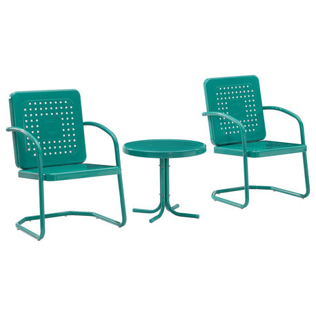 Bates 3-Piece Outdoor Chair Set, Turquoise Gloss Side Table and 2 Chairs