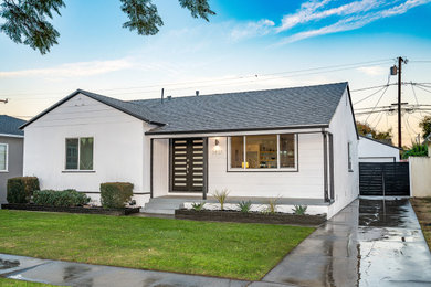 Mid-sized minimalist white one-story wood exterior home photo in Los Angeles