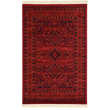 Unique Loom Red Lincoln Tekke 4' 0 x 6' 0 Area Rug