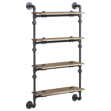 ACME Brantley Wall Rack With 4 Shelves, Oak and Sandy Black Finish