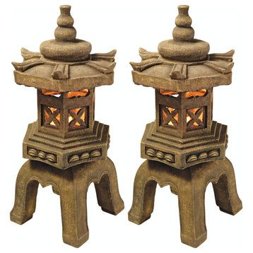 Set of 2 Sacred Pagoda Lantern Statues