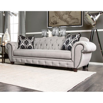 Furniture of America Isabella Transitional Fabric Tufted Sofa in Gray