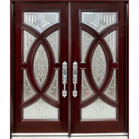 Exterior Front Entry Double Prairie Wood Door, 30x80x2, Lefthandinswing