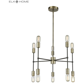 Up Down Century 10 Light Chandelier, Antique Brass with Oil Rubbed Bronze