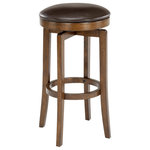 Hillsdale Furniture - Hillsdale Brendan Backless Bar Height Stool - Simple and versatile, the Hillsdale Furniture Brendan Backless Swivel Bar Height Stool has a Brown Cherry wood finish and Brown faux leather upholstery that blends seamlessly with most décor. Its padded seat and 360° swivel functionality make this bar height stool comfortable and convenient -- while the perfectly placed footrest makes it easy to relax and reinforces the structural integrity of the swivel wood stool. Ideal for kitchen islands and bar-height dining tables. Assembly required.