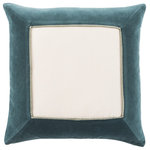 Jaipur Living - Jaipur Living Hendrix Border Down Throw Pillow, Teal, Poly Fill - The Emerson pillow collection features an assortment of clean-lined, coordinating accents crafted of luxe cotton velvet. The Hendrix pillow boasts a border design and piped edge detailing in a teal and green-gray color scheme.
