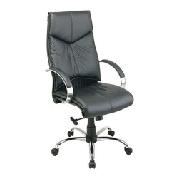 Deluxe High Back Black Executive Leather Office Chair with Padded Chrome Arms - Office Chairs