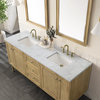 72" Natural Oak Floating or Freestanding Double Bath Vanity Carrara Marble