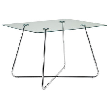 Dining Table, 48" Rectangular, Small, Kitchen, Dining Room, Metal, Chrome, Clear