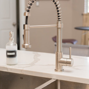 Kitchen | Modern Espresso Cabinets | Glass Mosaic Tile & Quartz Marble
