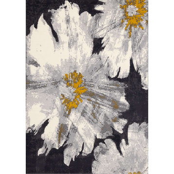 Florence Collection Gray Yellow Floral Rug, 4'7"x6'7"