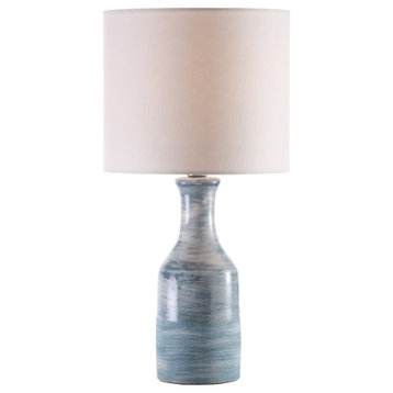 Bungalow Table Lamp With Shade, Blue and White Swirl UNO Socket