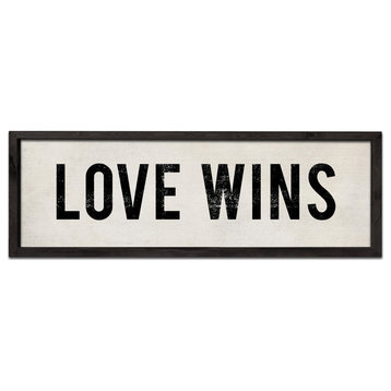 Hand Painted Wood Love Wins Sign, 12x36, Black Frame