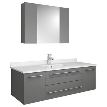 Fresca Lucera 48" Wall Hung Undermount Sink Wood Bathroom Vanity in Gray