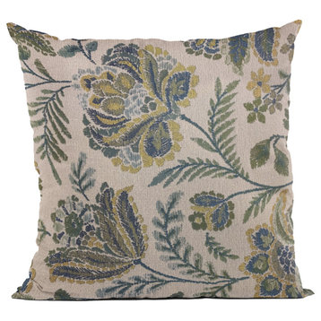 Plutus Blue Amazonian Floral Luxury Throw Pillow, 18"x18"