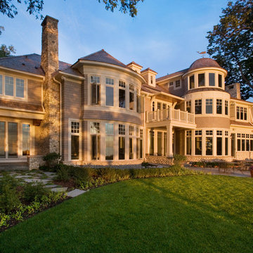 Lake Side Elevation of Cape Cod Stone and Shingle Style House