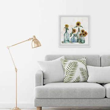 "Sunflowers in Blue Vase II" Framed Painting Print