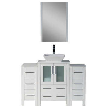 Sydney 48" Vanity Set With Vessel Sink and Double Side Cabinets, Glossy White