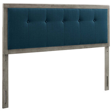 Draper Tufted Queen Fabric and Wood Headboard, Gray/Azure