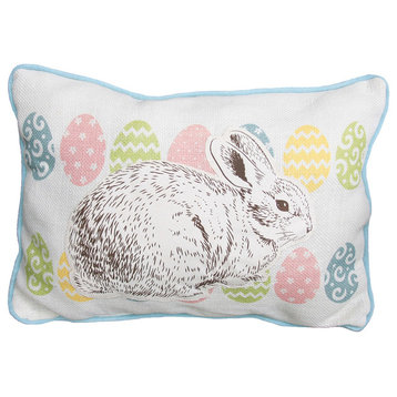 Bunny Eggs Printed Applique Jute Easter Decorative Pillow Poly Filled, 13''x18''