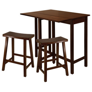 Winsome Wood Lynnwood 3-Pc High Drop Leaf Table With 24 Saddle Seat Stool