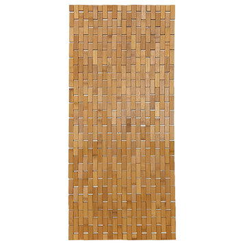 Bathroom Bamboo Slats Roll-Up Foldable Shower Door Rug, Anti-Slippery, Brown