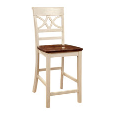 Wooden Side Chair With Cut Out Back, Set Of 2, Brown And White