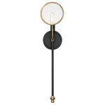 Savoy House - Drake 1-Light Adjustable Sconce, Vintage Black/Warm Brass - This Savoy House Oberyn 1-Light Wall Sconce is an intriguing new look at lighting. Instead of a traditional shade encasing the light source, a lens of clear seedy glass protrudes from an arm located beneath the light.