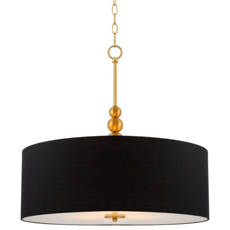 Kira Home Adelade 22" Drum Pendant Chandelier, Black Fabric Shade, Glass