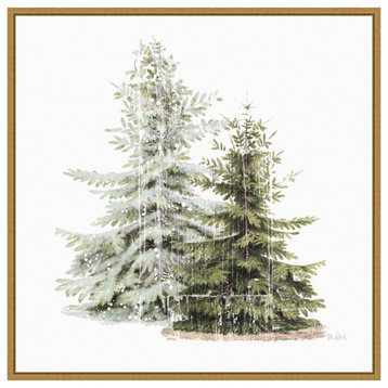 Canvas Art Framed 'Vintage Wooded Holiday Trees, Snow', 22x22