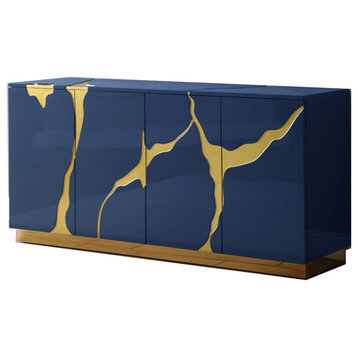 Domitianus Lacquer With Gold Accents Sideboard, Blue