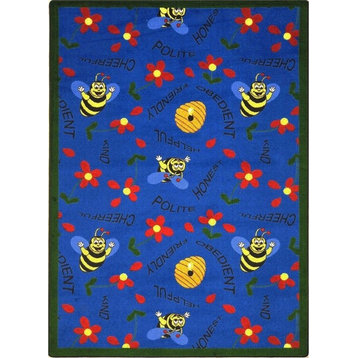 Joy Carpets Kid Essentials, Early Childhood Bee Attitudes Rug, Blue, 7'8"X10'9"