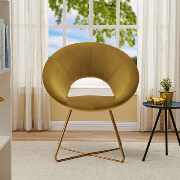 Open-Back Velvet Papasan Accent Chair, Yellow