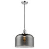 Large Bell 1-Light LED Pendant, Polished Chrome, Glass: Plated Smoked