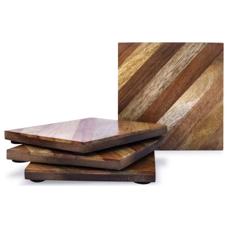 Diagonal 4 pieces Wood Coaster Set