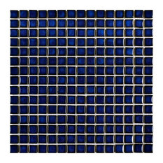 SomerTile Hudson Edge 12.38" x 12.38" Porcelain Mosaic Tile, Blue Eye