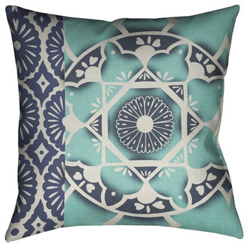 Laural Home Blue Batik I Outdoor Decorative Pillow, 18"x18"