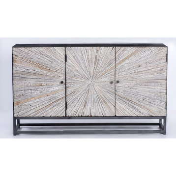 Reclaimed Wood Astral Plains 3 Door Accent Cabinet, Gray, 59X34