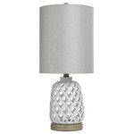 StyleCraft Home Collection - Cut Out Ceramic Table Lamp, White - A cool new take on a vintage style, this ceramic table lamp is finished in white for a standout quality that's equally easy to match. Made to meet exacting artisan standards, this lamp is designed with an open lattice body and fabric hardback shade in white. It's a bold selection for bringing life to tabletops throughout your mid-century inspired decor.