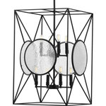 Progress Lighting - Cumberland Collection Eight-Light Black Foyer - Experience the sense of shelter, warmth, and protection offered by the mountain modern glow of this foyer light. Let wandering eyes hungry for a satisfying lighting experience satiate their appetites as their gaze feasts upon the artistic yet playful tic-tac-toe pattern intricately weaved into the matte black frame. Signature seeded glass panes fosters a gazing window design that grants the light fixture a rustic, modern cabin vibe.