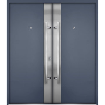 Exterior Prehung Metal Double Doors Deux 0729 GrayStainlessInsertRight
