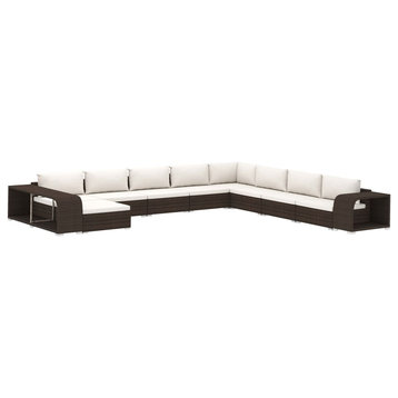 vidaXL Patio Furniture Set 11 Piece Sectional Sofa with Table Rattan Brown