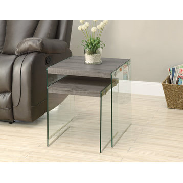 Nesting Table, Set Of 2, Side, End, Accent, Bedroom, Tempered Glass, Brown